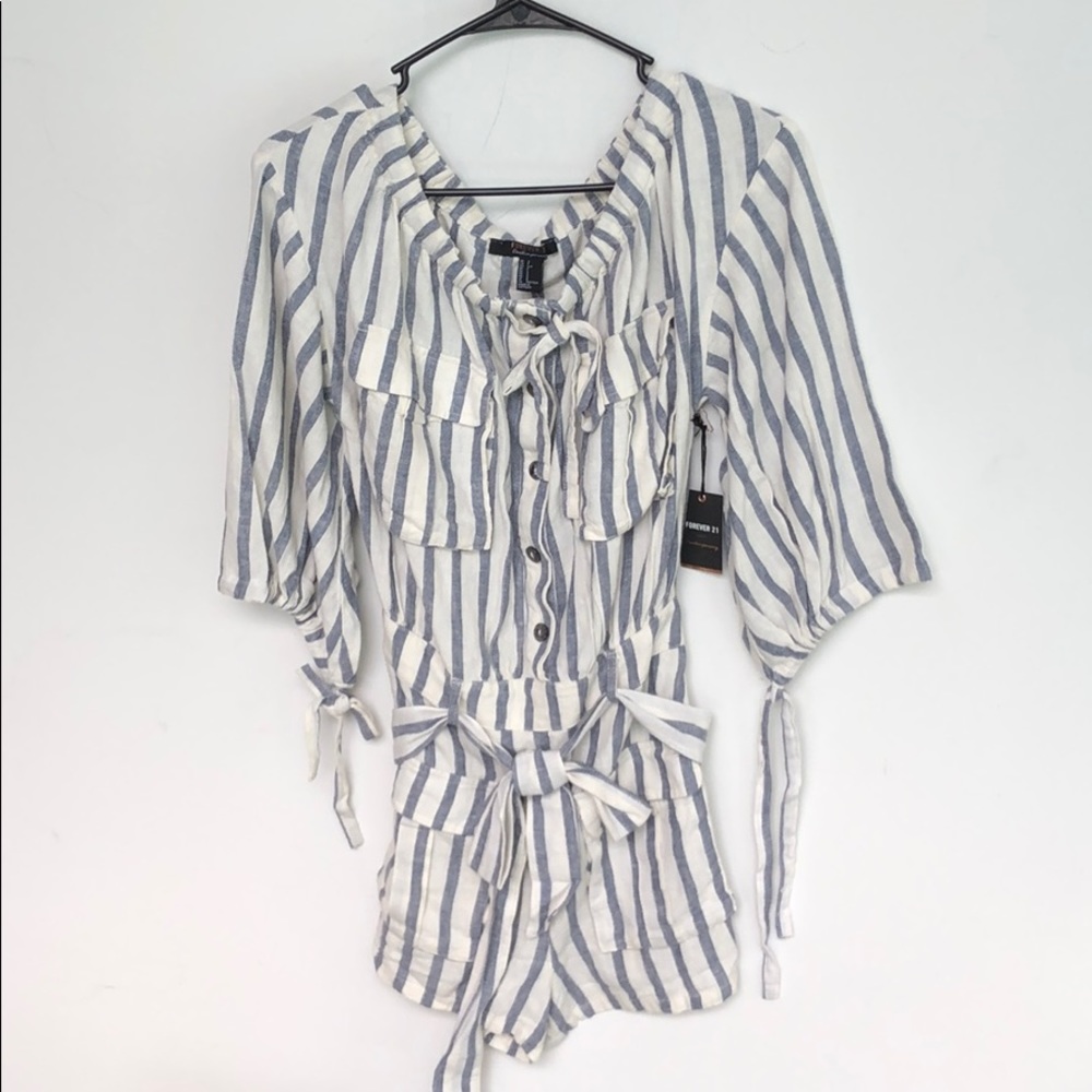 F21 Striped Linen Blend Romper